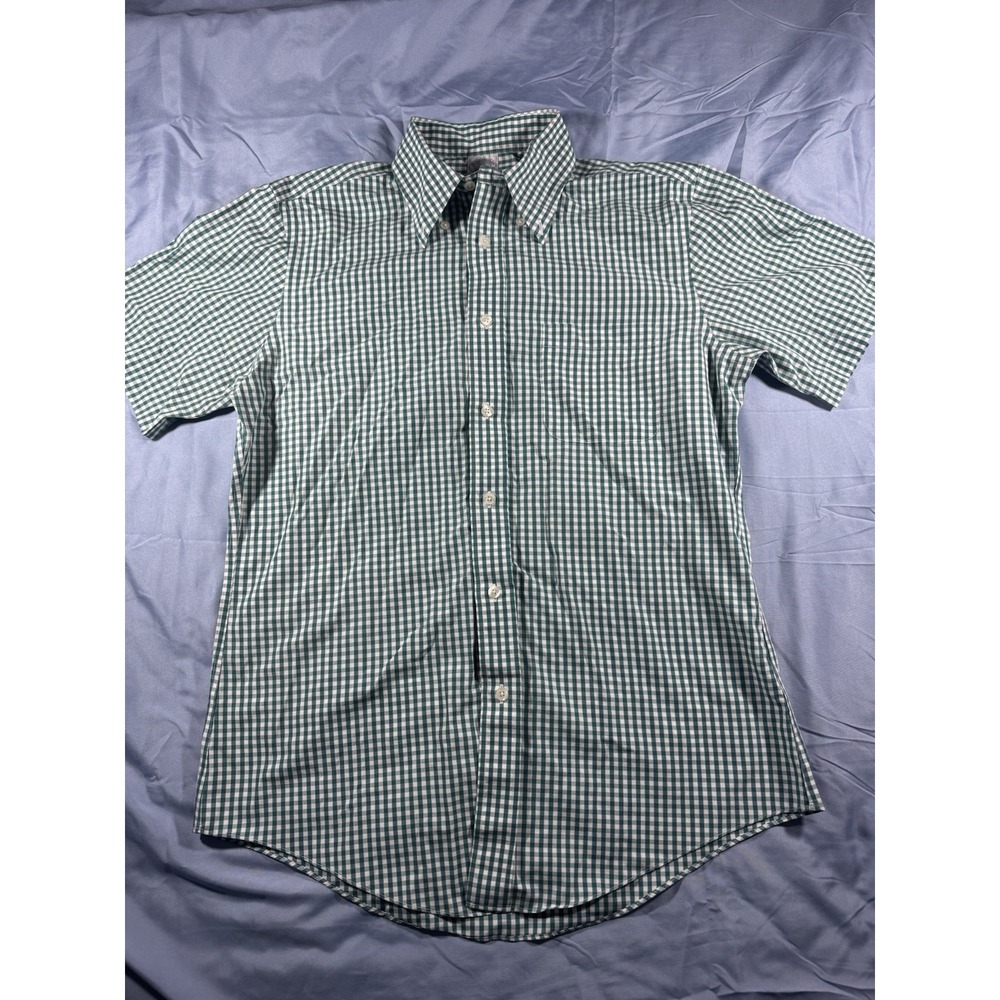 Brooks Brothers Men's Green & White Checkered SS Button Up Shirt Size M